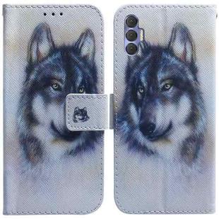 For Tecno Spark 8 Pro Coloured Drawing Leather Phone Case(White Wolf)