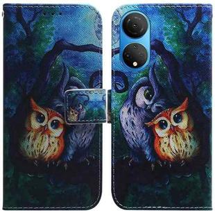 For Honor X7 Coloured Drawing Leather Phone Case(Oil Painting Owl)