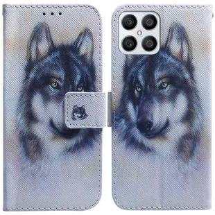 For Honor X8 Coloured Drawing Leather Phone Case(White Wolf)