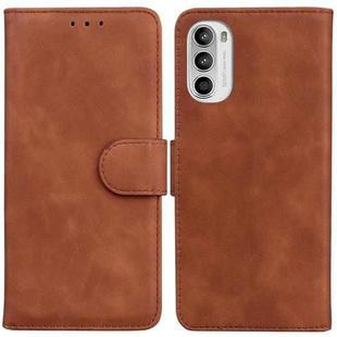 For Motorola Moto G52J Japan Version Skin Feel Pure Color Flip Leather Phone Case(Brown)