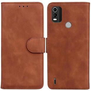 For Nokia C21 Plus Skin Feel Pure Color Flip Leather Phone Case(Brown)