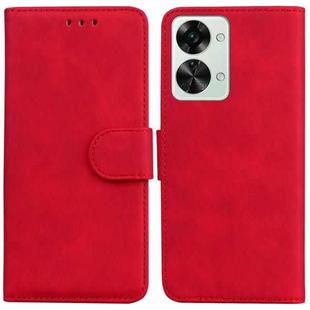 For OnePlus Nord 2T Skin Feel Pure Color Flip Leather Phone Case(Red)