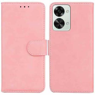 For OnePlus Nord 2T Skin Feel Pure Color Flip Leather Phone Case(Pink)
