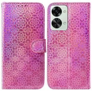 For OnePlus Nord 2T Colorful Magnetic Buckle Leather Phone Case(Pink)
