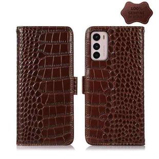 For Motorola Moto G42 Crocodile Top Layer Cowhide Leather Phone Case(Brown)