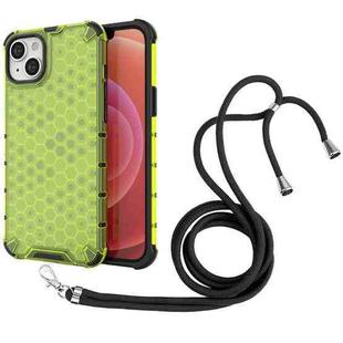 For iPhone 14 Plus Lanyard Honeycomb Phone Case (Green)