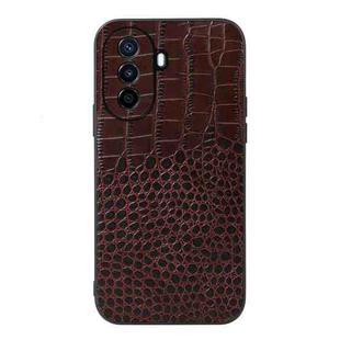 For Huawei Enjoy 50 China/nova Y70 4G Global/nova Y70 Plus Crocodile Top Layer Cowhide Leather Phone Case(Coffee)