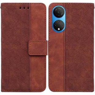 For Honor X7 Geometric Embossed Leather Phone Case(Brown)