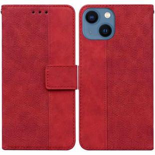 For iPhone 14 Geometric Embossed Leather Phone Case (Red)