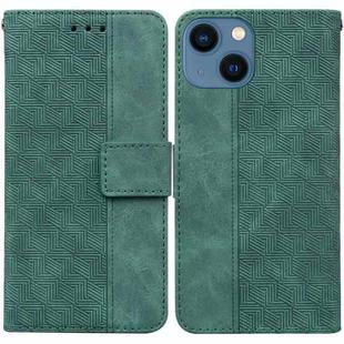 For iPhone 14 Plus Geometric Embossed Leather Phone Case (Green)