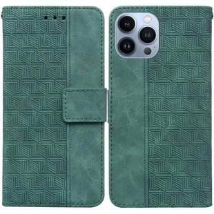 For iPhone 14 Pro Max Geometric Embossed Leather Phone Case (Green)