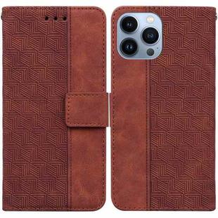 For iPhone 14 Pro Max Geometric Embossed Leather Phone Case (Brown)