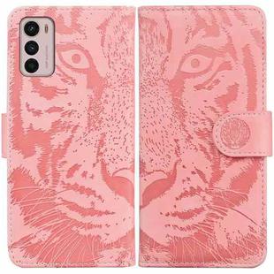 For Motorola Moto G42 Tiger Embossing Pattern Horizontal Flip Leather Phone Case(Pink)