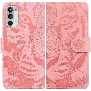 For Motorola Moto G52J Japan Version Tiger Embossing Pattern Horizontal Flip Leather Phone Case(Pink)