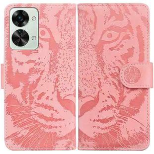 For OnePlus Nord 2T Tiger Embossing Pattern Horizontal Flip Leather Phone Case(Pink)