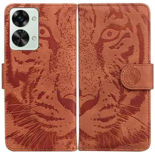 For OnePlus Nord 2T Tiger Embossing Pattern Horizontal Flip Leather Phone Case(Brown)