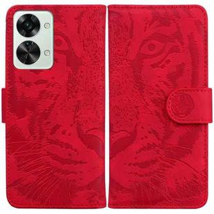 For OnePlus Nord 2T Tiger Embossing Pattern Horizontal Flip Leather Phone Case(Red)