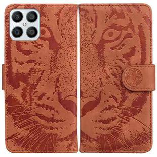 For Honor X8 Tiger Embossing Pattern Horizontal Flip Leather Phone Case(Brown)