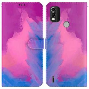 For Nokia C21 Plus Watercolor Pattern Horizontal Flip Leather Phone Case(Purple Red)