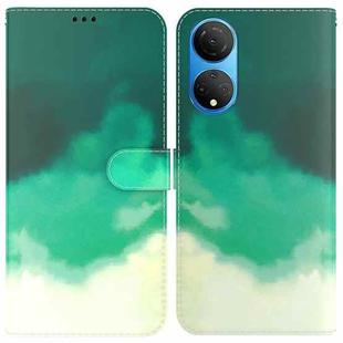 For Honor X7 Watercolor Pattern Horizontal Flip Leather Phone Case(Cyan Green)