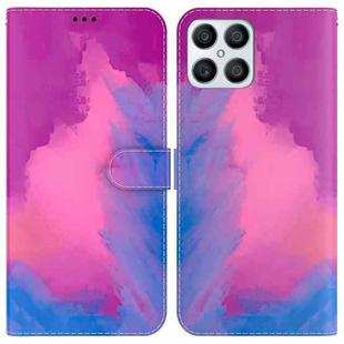 For Honor X8 Watercolor Pattern Horizontal Flip Leather Phone Case(Purple Red)