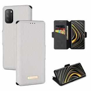 For Xiaomi Poco M3 MUXMA MX115 Cross Texture Oil Edge Flip Leather Phone Case(White)