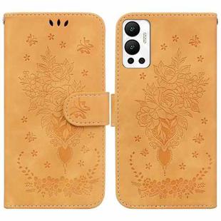 For Infinix Hot 12 Butterfly Rose Embossed Leather Phone Case(Yellow)