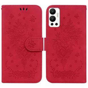 For Infinix Hot 12 Butterfly Rose Embossed Leather Phone Case(Red)