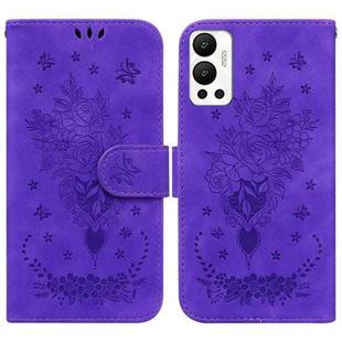 For Infinix Hot 12 Butterfly Rose Embossed Leather Phone Case(Purple)