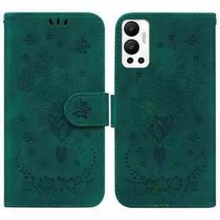 For Infinix Hot 12 Butterfly Rose Embossed Leather Phone Case(Green)