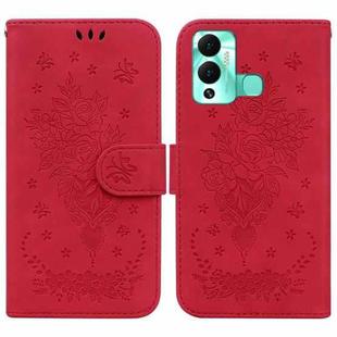 For Infinix Hot 12 Play Butterfly Rose Embossed Leather Phone Case(Red)