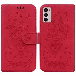 For Motorola Moto G42 Butterfly Rose Embossed Leather Phone Case(Red)