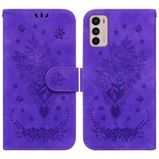 For Motorola Moto G42 Butterfly Rose Embossed Leather Phone Case(Purple)