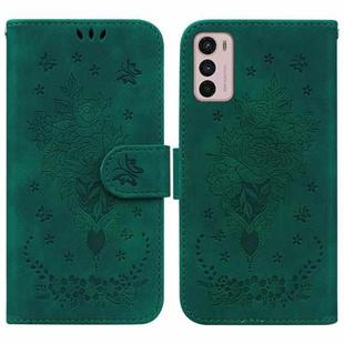 For Motorola Moto G42 Butterfly Rose Embossed Leather Phone Case(Green)