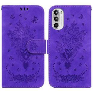 For Motorola Moto G52J Japan Version Butterfly Rose Embossed Leather Phone Case(Purple)