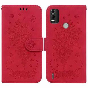 For Nokia C21 Plus Butterfly Rose Embossed Leather Phone Case(Red)