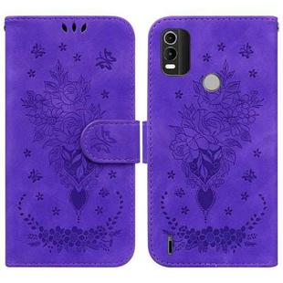 For Nokia C21 Plus Butterfly Rose Embossed Leather Phone Case(Purple)