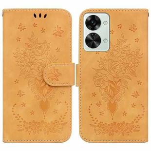 For OnePlus Nord 2T Butterfly Rose Embossed Leather Phone Case(Yellow)
