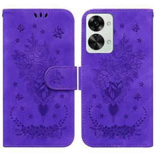 For OnePlus Nord 2T Butterfly Rose Embossed Leather Phone Case(Purple)
