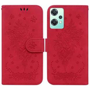 For OnePlus Nord CE 2 Lite 5G Butterfly Rose Embossed Leather Phone Case(Red)