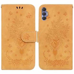 For Tecno Spark 8 Pro Butterfly Rose Embossed Leather Phone Case(Yellow)