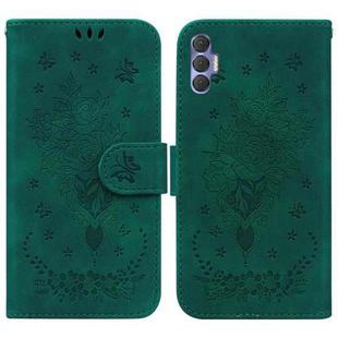 For Tecno Spark 8 Pro Butterfly Rose Embossed Leather Phone Case(Green)