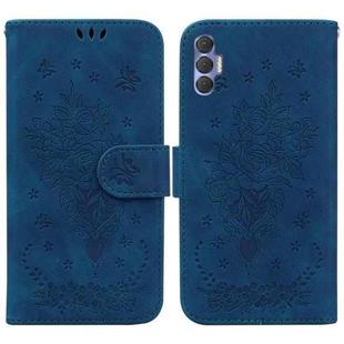 For Tecno Spark 8 Pro Butterfly Rose Embossed Leather Phone Case(Blue)