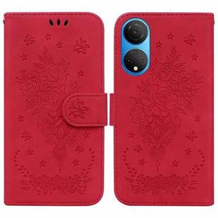 For Honor X7 Butterfly Rose Embossed Leather Phone Case(Red)