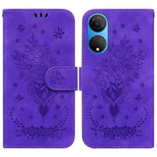 For Honor X7 Butterfly Rose Embossed Leather Phone Case(Purple)