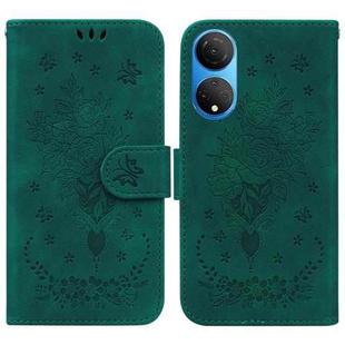 For Honor X7 Butterfly Rose Embossed Leather Phone Case(Green)