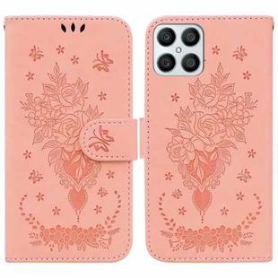 For Honor X8 Butterfly Rose Embossed Leather Phone Case(Pink)