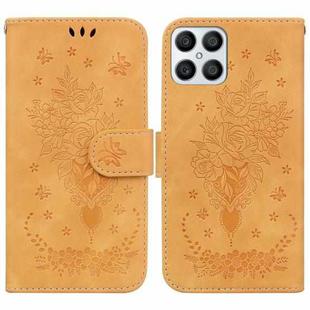 For Honor X8 Butterfly Rose Embossed Leather Phone Case(Yellow)