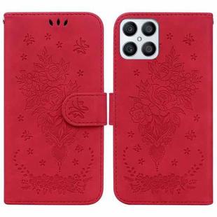 For Honor X8 Butterfly Rose Embossed Leather Phone Case(Red)