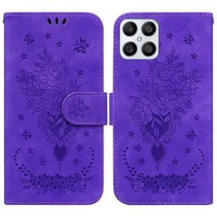 For Honor X8 Butterfly Rose Embossed Leather Phone Case(Purple)